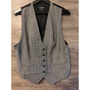 Norma Kamali Plaid Collarless Vest Gray XL